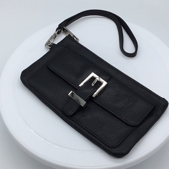 Express Handbags - Express - Genuine Black Leather 2 pocket wristlet